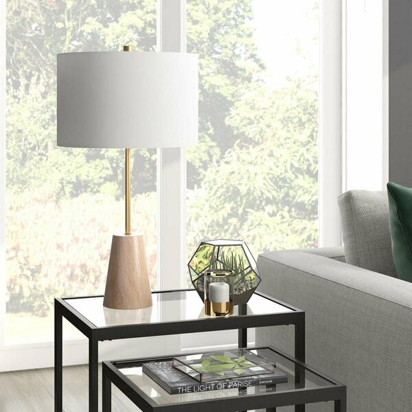 Hudson & Canal 25.5 in. Killian Limed Oak Table Lamp with Fabric Shade, Brushed Brass TL1746